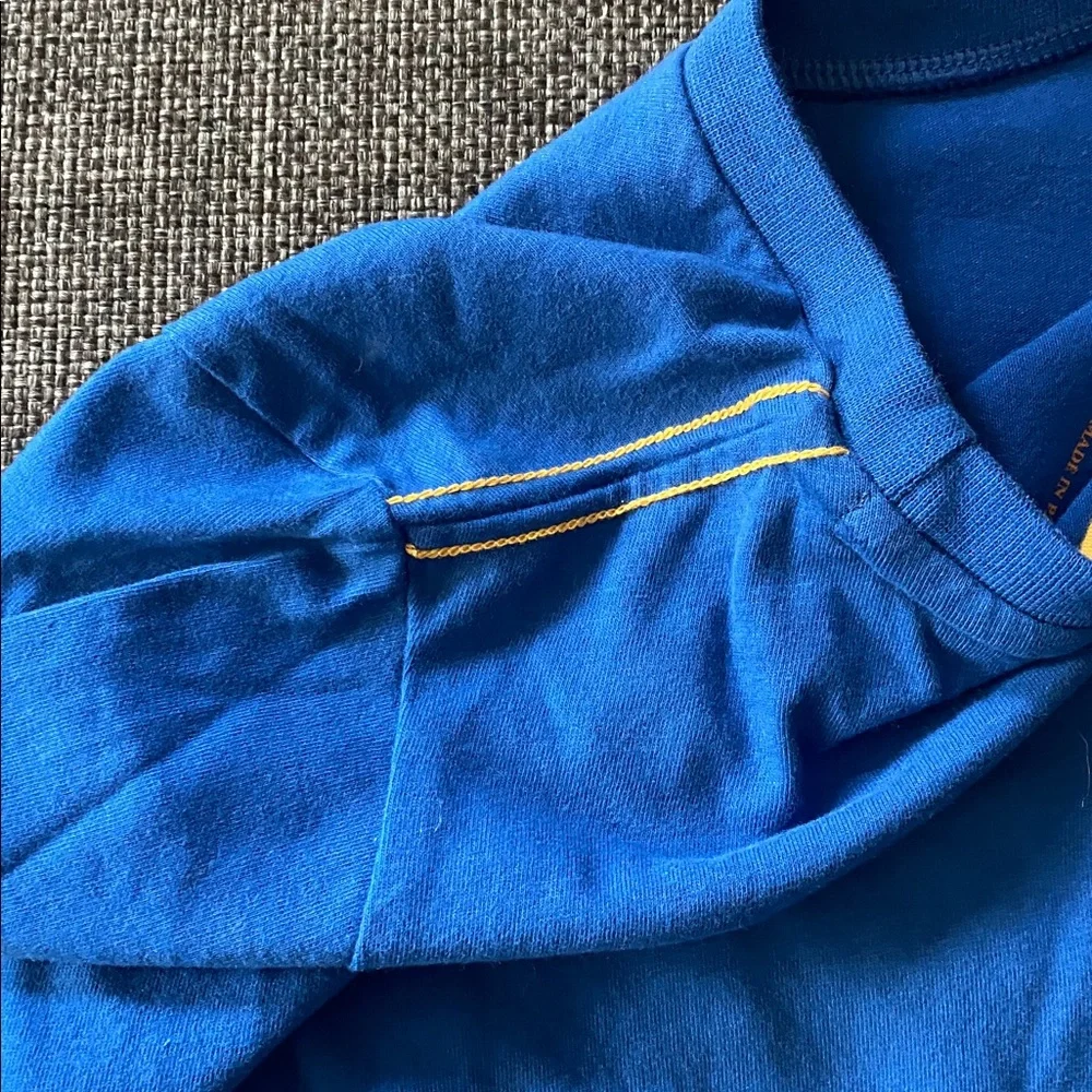 🚲 NWOT FatFace Blue Embroidered Bicycle Graphic Tee Kids Long Sleeve, S 6/7